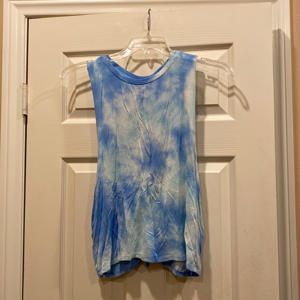 The Classic tie dye rayon sleeveless top with open ribbon tie-back